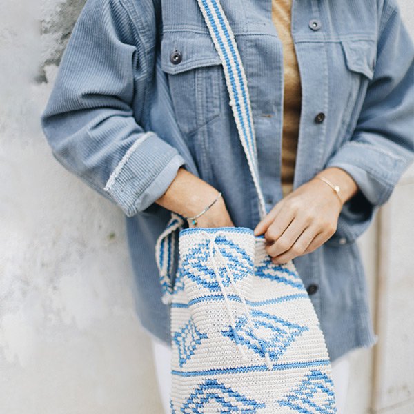 CROCHET BUCKET BAG | Diamonds | Azur Blue