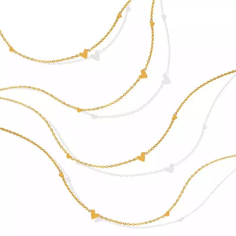 FW268 - Edelstalen fijne ketting met 3 mini hartjes - goud