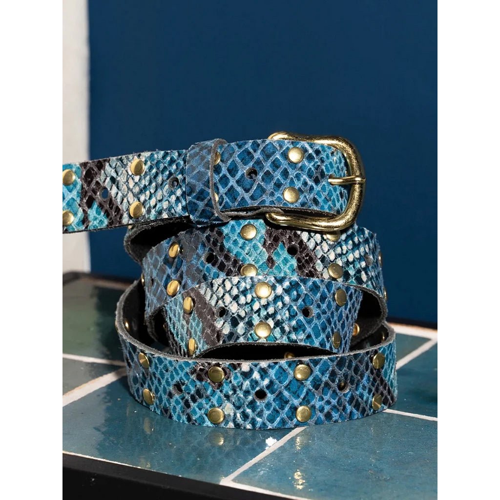 Belt Leather Long Snake Gold Studs