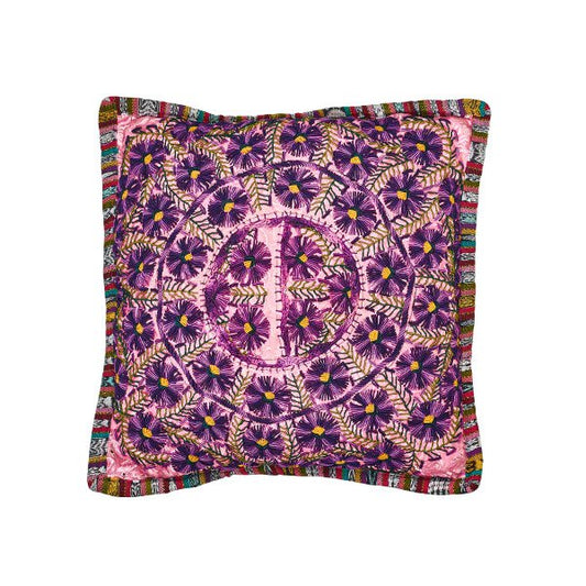 Huipil-kussen | handgemaakt Roze bloem | 50 x 50 ibiza bohemian stijl