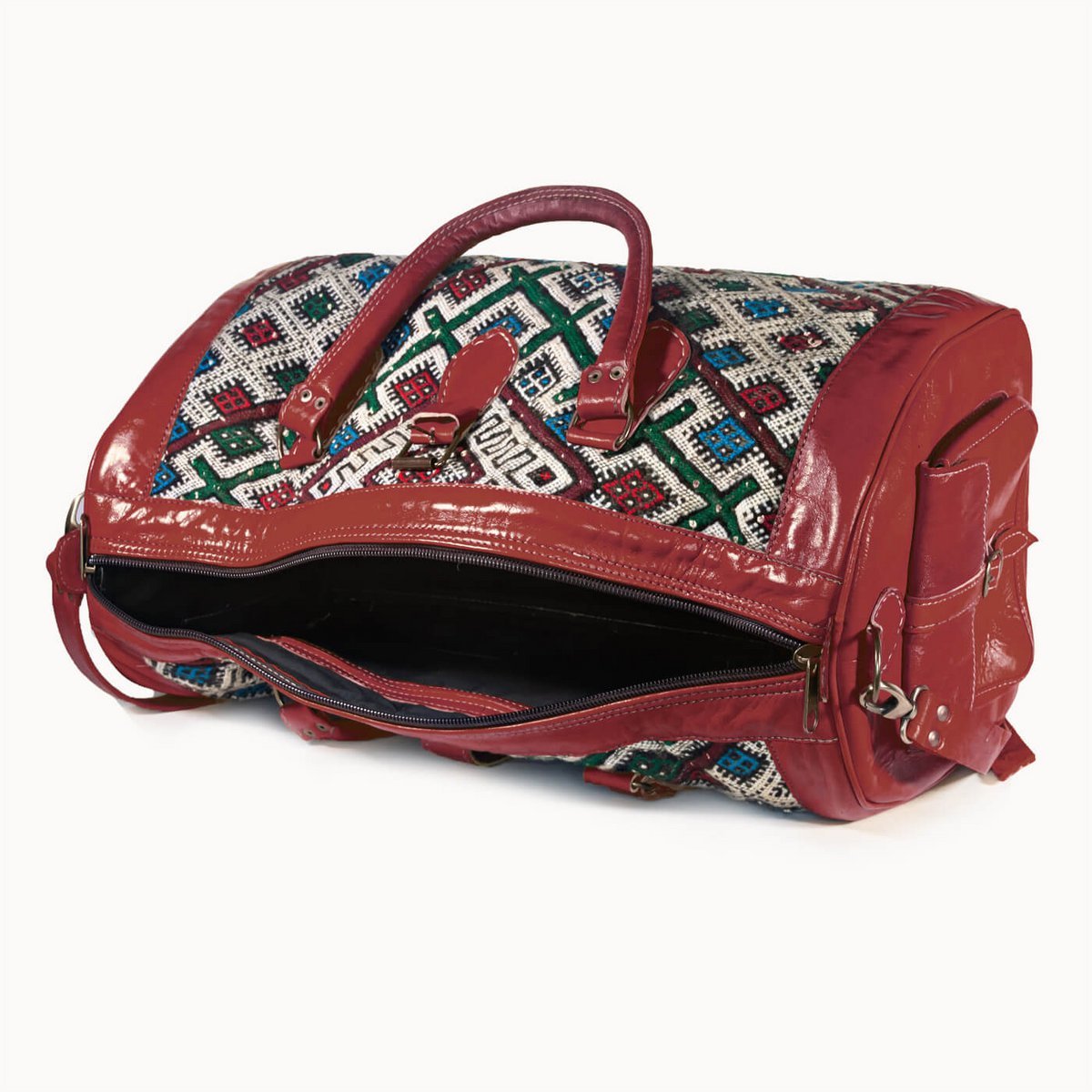 Leren reistas weekendtas Tas Kilim  Marokkaanse  (rood)