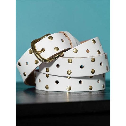 Belt Leather Long Gold Studs