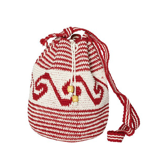 Gehaakte BUCKET BAG rood wit 100% katoen