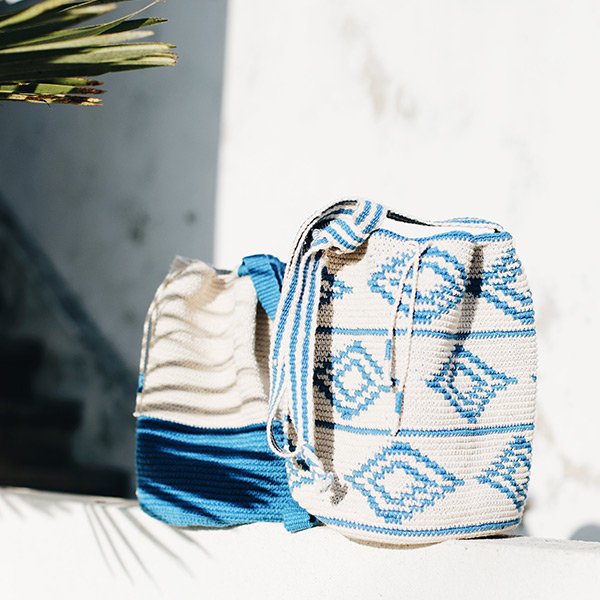 CROCHET BUCKET BAG | Diamonds | Azur Blue