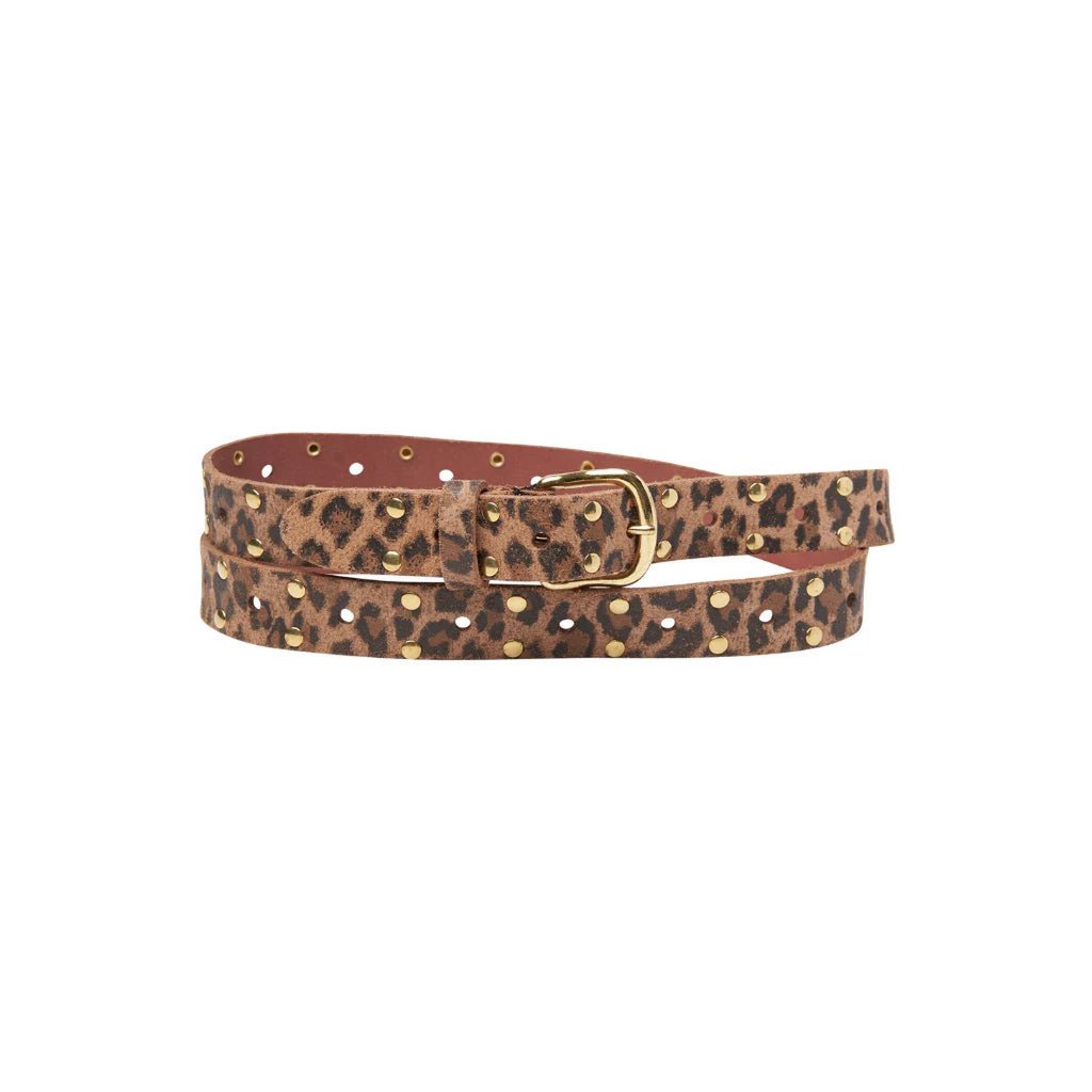 Belt Leather Long Leopard Gold Studs