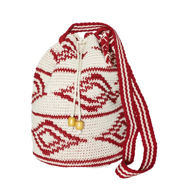 Gehaakte BUCKET BAG rood wit 100% katoen