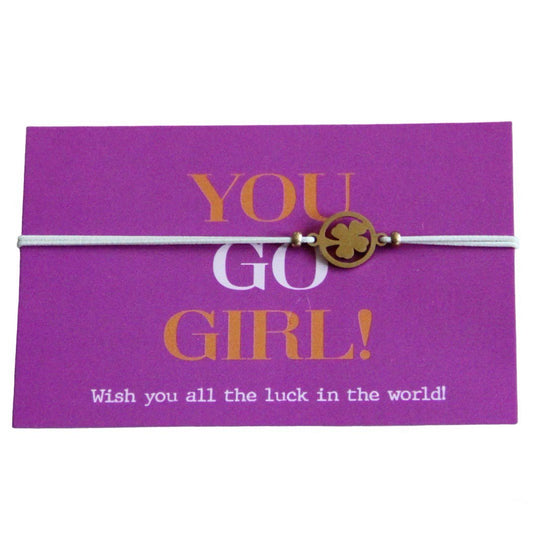 'You Go Girl' klaverarmband op kaart