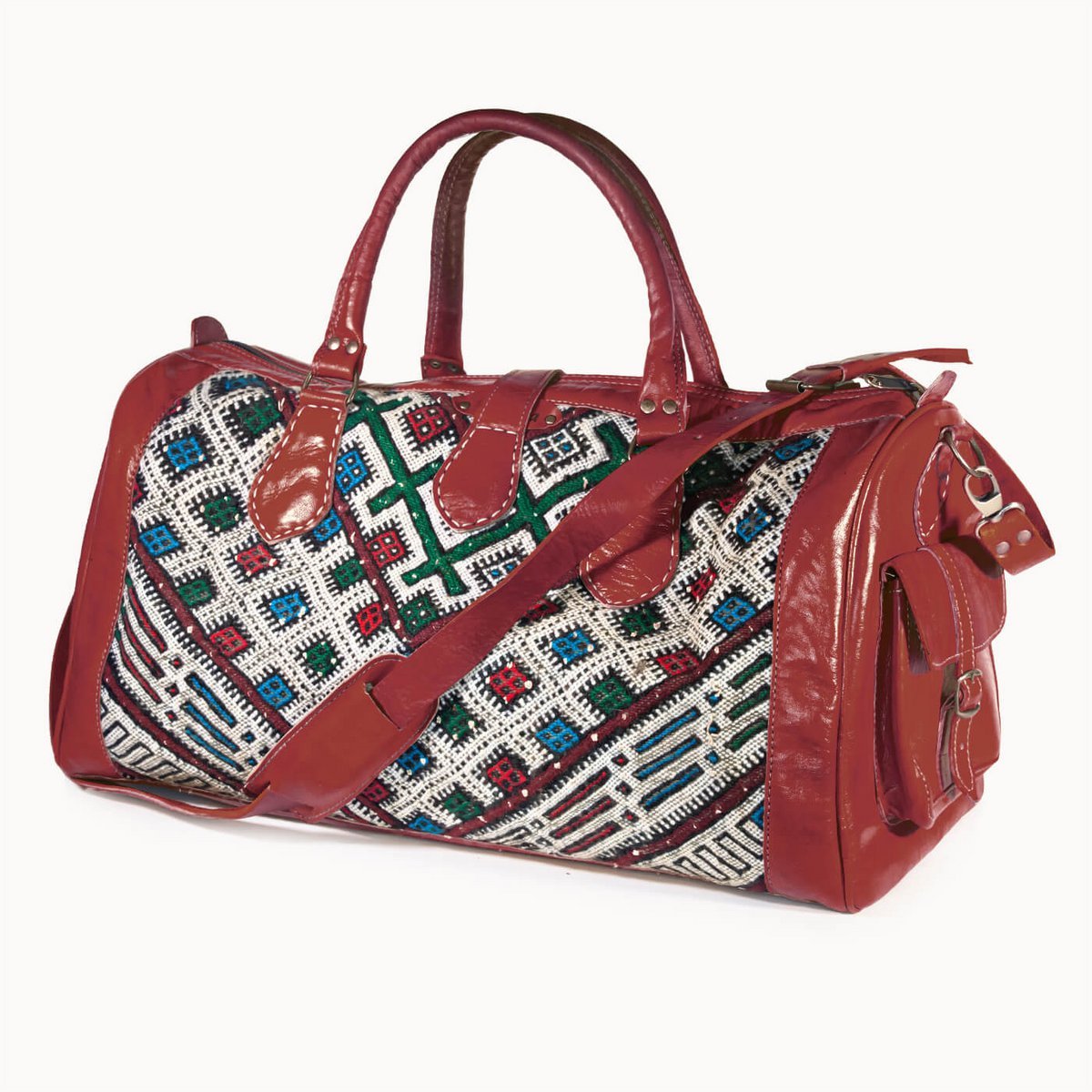 Leren reistas weekendtas Tas Kilim  Marokkaanse  (rood)