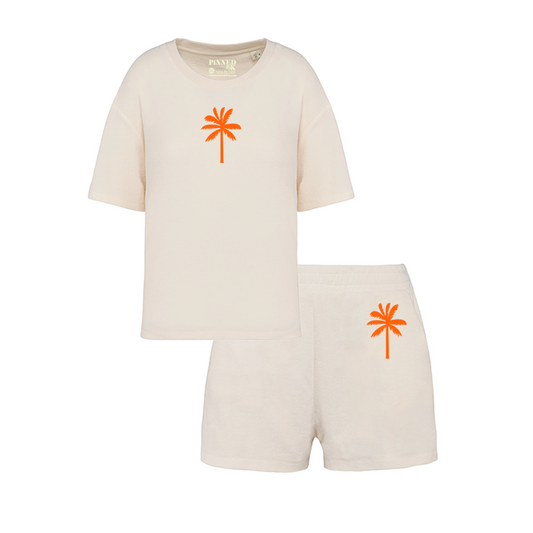 Set Badstof Palmtree Neon Orange Velvet | NOTE: Levertijd 5-7 werkdagen