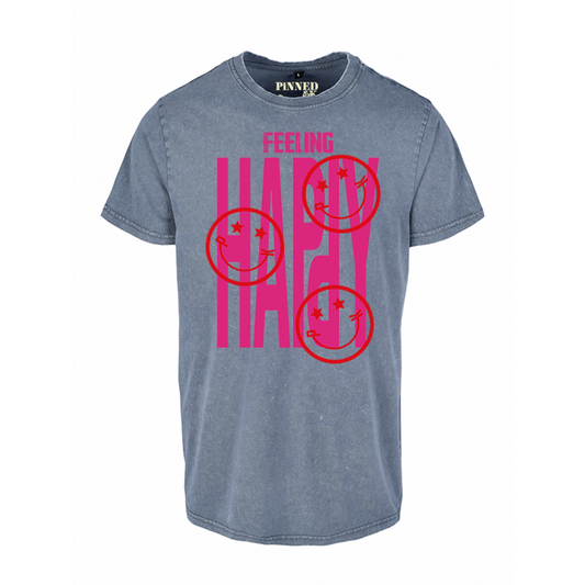 Washed T-shirt Feeling Happy Hot Pink